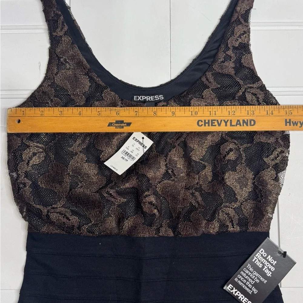 Express NWT Bodycon Black Tan Lace Sleeveless Cocktail Dress Size XS - Picture 6 of 7